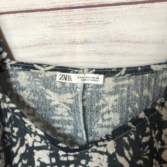 Zara Black & White Printed Trapeze Sleeveless Maxi Dress S - Picture 6 of 8